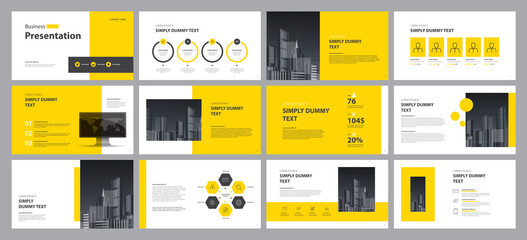 Aufkleber - yellow business presentation template design backgrounds and page layout design for brochure, book, magazine, annual report and company profile, with info graphic elements graph design concept