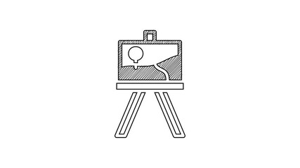 Poster - Black line Wood easel or painting art boards icon isolated on white background. 4K Video motion graphic animation