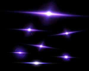 Wall Mural - Set of bright purple light effects for vector illustrations.