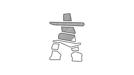 Sticker - Black line Inukshuk icon isolated on white background. 4K Video motion graphic animation