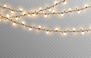 Vector Christmas garland on an isolated transparent background. Light, light garland PNG, Christmas decoration.