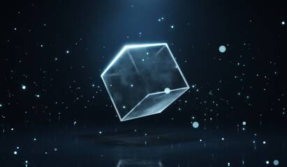 Poster - abstract glowing transparent cube module