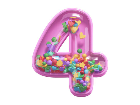 Pink toy font. Number 4. 