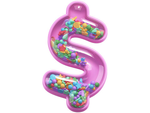 Pink toy font. Dollar symbol. 