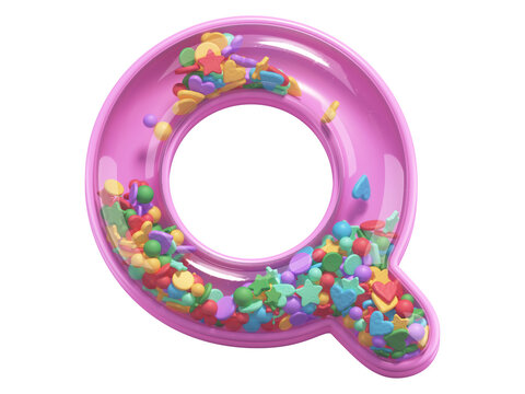 Pink toy font. Letter Q. 