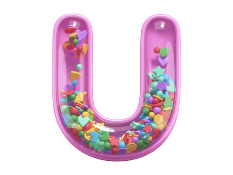 Pink toy font. Letter U. 