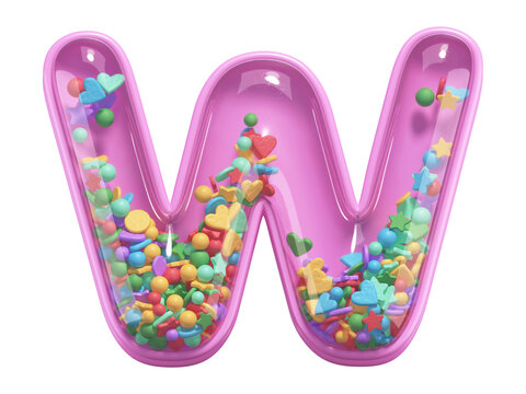 Pink toy font. Letter W. 