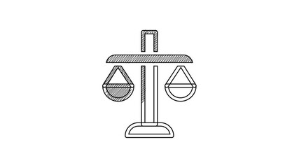 Sticker - Black line Scales of justice icon isolated on white background. Court of law symbol. Balance scale sign. 4K Video motion graphic animation