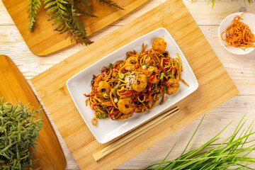 Canvas Print - Fresh shrimp stir fried with noodles