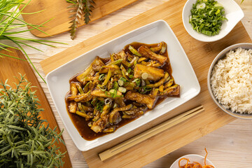 Canvas Print - Top view of bamboo shoots and zucchini