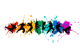 Wall Mural - Detailed vector illustration silhouettes of expressive dance people dancing. Jazz funk, hip-hop, house dance lettering. Dancer on the background of blots