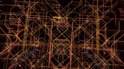 Poster - Electronic circuit lines. Motion. Animation of three-dimensional moving lines in neural circuit of computer. Moving lines in computer circuit with program codes