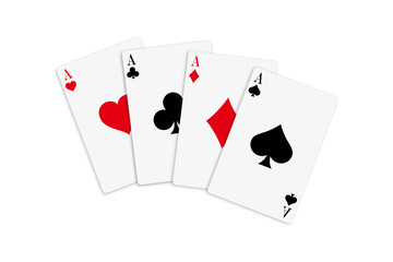 Wall Mural - Four aces deck of cards for playing poker and casino on white background. Ace of spades, diamonds, clubs and hearts.