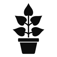 Wall Mural - Plant in a vase with five big leaves vector high quality black icon isolated on white background