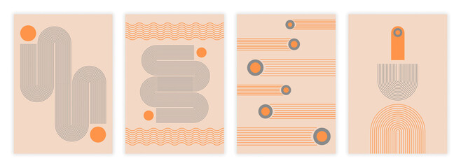 Wall Mural - modern abstract covers set. minimalistic posters with geometric shapes, waves and line. design eleme