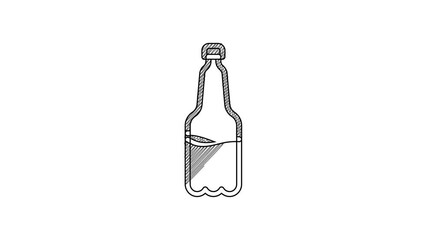 Sticker - Black line Plastic beer bottle icon isolated on white background. 4K Video motion graphic animation