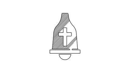 Sticker - Black line Church bell icon isolated on white background. Alarm symbol, service bell, handbell sign, notification symbol. 4K Video motion graphic animation