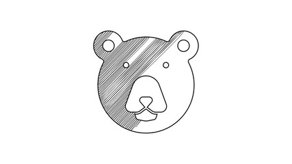 Sticker - Black line Bear head icon isolated on white background. 4K Video motion graphic animation