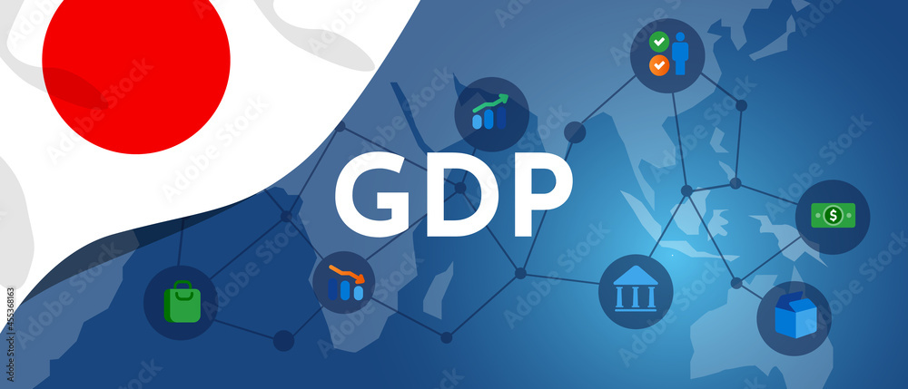 Japan GDP gross domestic product of Japanese flag and map illustration ...