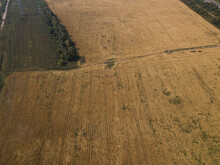 Aerial View Of Plowed Agricultural Field Ready For Planting