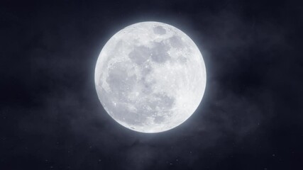 bright glowing full moon in the sky. moving fog and clouds. mystery moonshine. dark blue night, even