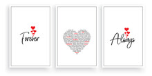 Forever And Always, Vector. Scandinavian Minimalist Poster Design In Three Pieces. Romantic Love Quotes. Love In Different Languages 