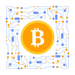 Poster - Bitcoin crypto coin with abstract scheme chains