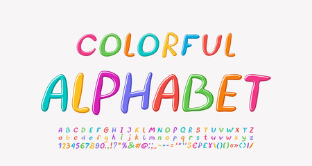 Leinwandbilder - Bright colorful italic font. Funny hand drawn vector alphabet letters and numbers