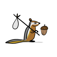 Poster - Funny Chimpank with nut. Ground Squirrel. Sketch for your design
