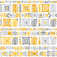 Papier Peint - Ethnic handmade ornament, yellow and grey colors. seamless pattern