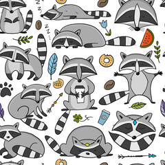 Poster - Racoons Family. Funny Characters. Seamless pattern for your design