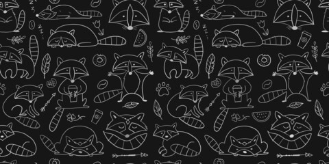 Poster - Racoons Family. Funny Characters. Seamless pattern for your design