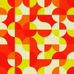 Poster - Citrus quarters pattern. Circle geometric shapes pattern with red, orange, yellow colors. Abstract decorative pattern.