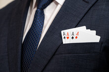 A Poker Ace Card In The Pocket Of A Suit.