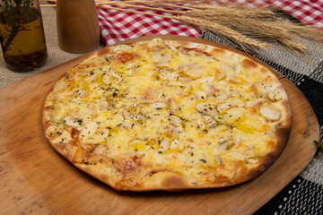 Brazilian pizza with mushroom, cheese and oregano