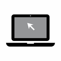 Aufkleber - Laptop with cursor icon on grey backdrop. Computer mouse click. Pointer arrow symbol. Vector illustration. Stock image.