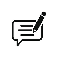 Writing feedback icon line style. Speech bubble and pencil isolated on white background. Vector illustration