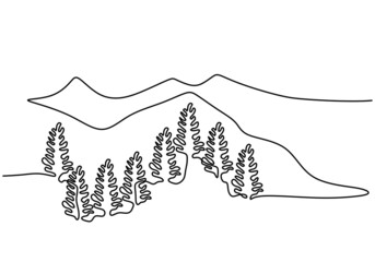 Wall Mural - mountain landscape, forest theme. drawn in one line.