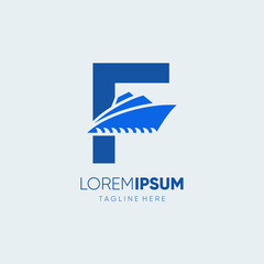 Sticker - Letter F Ship Logo Design Vector Icon Graphic Illustration Emblem Background Template