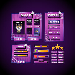 Wall Mural - scary violet halloween game ui board pop up interface collection set