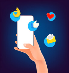Poster - Hand with modern smartphone. Social media network communication concept