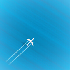 Wall Mural - Jetliner flight above the blue sea on top speed. Aircraft with turbines trace and shadow. Template for design with copyspace