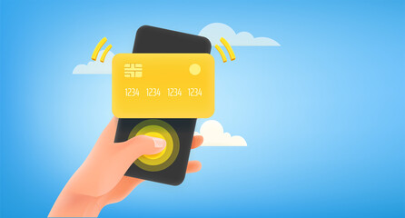 Poster - Man using credit card for payment via smartphone