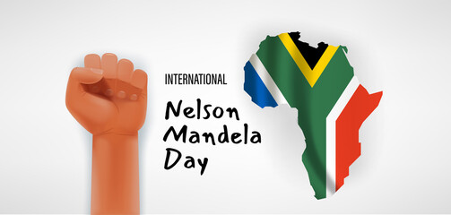 Poster - International Nelson Mandela day vector concept with flag and Africa continent silhouette