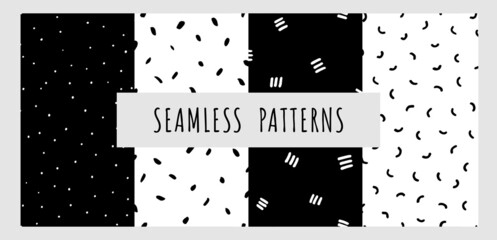 Wall Mural - Vector set with polka dot texture. Abstract geometric patterns. Hand drawn texture for print, textile, packaging. Black and white background. Vector illustrations.
