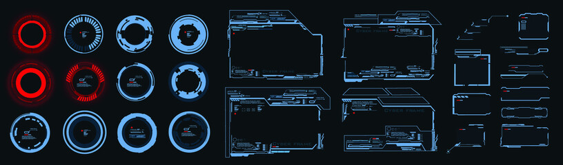 Wall Mural - Set futuristic elements for HUD user interface. Holographic neon frames. Concept design of holographic monitor with description and HUD data for personal computer and video games