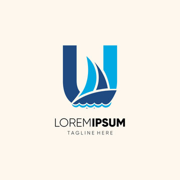 Letter U Sailor Boat Logo Design Vector Icon Graphic Emblem Illustration Background Template