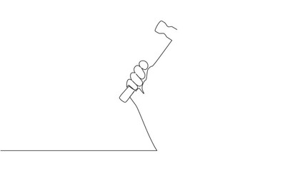 Poster - animated self drawing of single continuous line draw man holding hammer steel. handyman tools concep