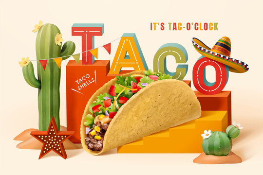 3d Mexico desert theme taco ad