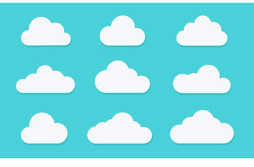 Poster - Set of Cloud Icons in trendy flat style isolated on blue background. Cloud symbol for your web site design, logo, app, UI. Vector illustration, EPS10